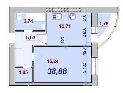 1-комнатная 38.88 м² в ЖК Red House II от застройщика, Ивано-Франковск