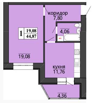 1-комнатная 44.87 м² в ЖК Правильный вибор от 28 100 грн/м², Винница