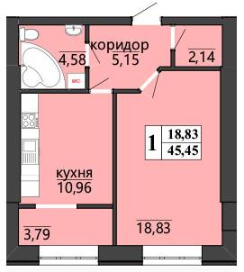 1-комнатная 45.45 м² в ЖК Правильный вибор от 28 100 грн/м², Винница