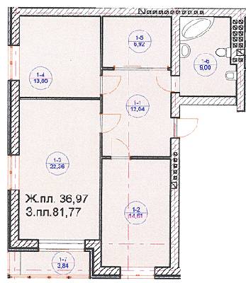 2-комнатная 81.77 м² в ЖК Княжий от застройщика, Винница