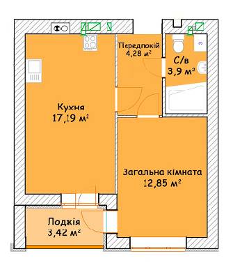 1-комнатная 39.92 м² в ЖК Status от 14 400 грн/м², г. Ирпень