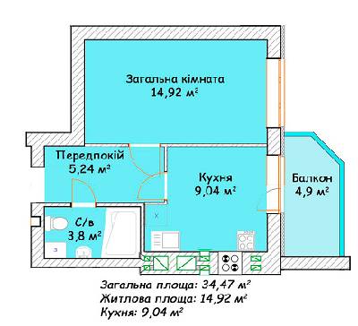 1-комнатная 34.47 м² в ЖК Status от 14 400 грн/м², г. Ирпень