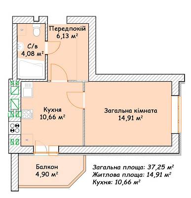1-комнатная 37.25 м² в ЖК Status от 14 400 грн/м², г. Ирпень
