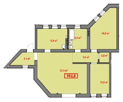 3-комнатная 102.8 м² в КД Княжеский от 16 910 грн/м², Днепр
