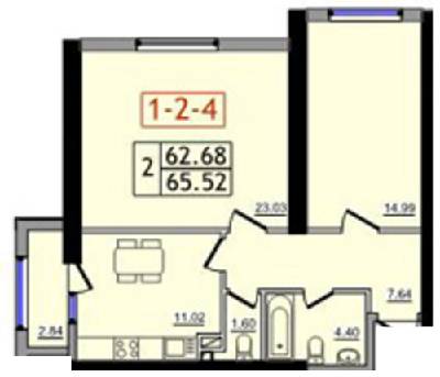 2-комнатная 65.52 м² в ЖК Тридцатая жемчужина от 15 900 грн/м², с. Крыжановка
