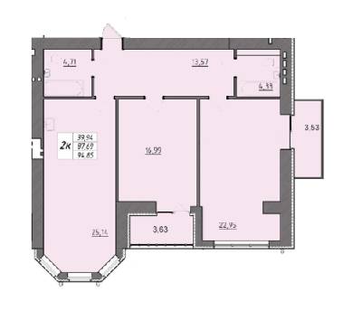 2-комнатная 94.85 м² в ЖК Университетская набережная от 15 500 грн/м², Чернигов