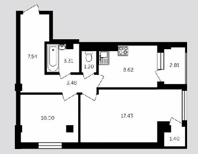 2-кімнатна 57.2 м² в ЖК Адмірал Сенявін від 16 090 грн/м², Херсон