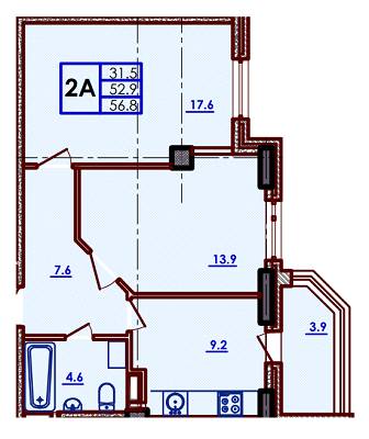 2-кімнатна 56.8 м² в ЖК Хвиля від забудовника, Одеса