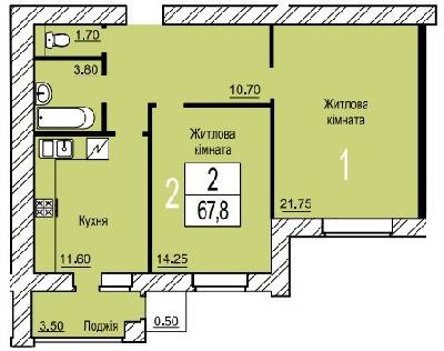 2-комнатная 67.8 м² в ЖК Зеленый от 14 500 грн/м², г. Белая Церковь