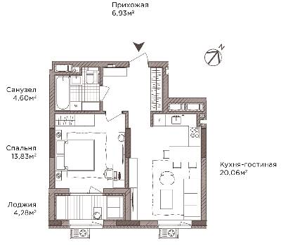 1-комнатная 49.7 м² в ЖК Камертон от 38 295 грн/м², Киев