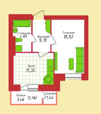 1-комнатная 39.65 м² в ЖК Кампа от 13 600 грн/м², г. Буча