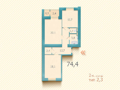 2-комнатная 74.4 м² в ЖК Козацкий от застройщика, Киев