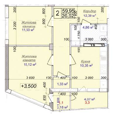 2-комнатная 59.95 м² в ЖК Диамант от 11 500 грн/м², г. Бровары