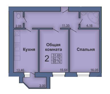 2-кімнатна 65.74 м² в ЖК на Павленківській площі, 3Б від забудовника, Полтава