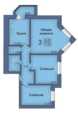 3-комнатная 71.92 м² в ЖК на Павленковской площади, 3Б от застройщика, Полтава