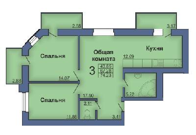 3-комнатная 74.23 м² в ЖК на ул. Красина, 65А от застройщика, Полтава