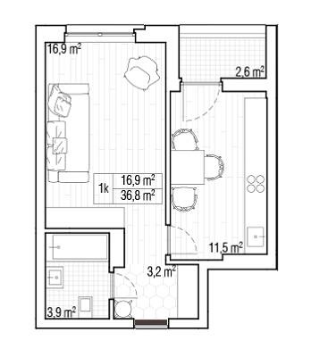 1-комнатная 36.8 м² в ЖК San Francisco Creative House от 26 330 грн/м², Киев