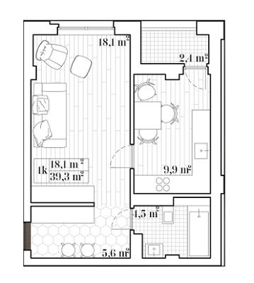 1-комнатная 39.3 м² в ЖК San Francisco Creative House от 26 330 грн/м², Киев