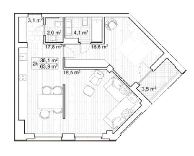 2-комнатная 63.9 м² в ЖК San Francisco Creative House от 22 400 грн/м², Киев