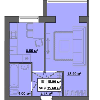 1-комнатная 35.6 м² в ЖК Пражский квартал от застройщика, с. Петропавловская Борщаговка