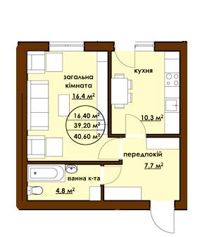 1-комнатная 40.6 м² в ЖК Садовый от застройщика, г. Буча