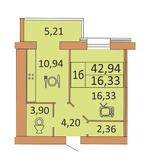 1-комнатная 42.94 м² в ЖК Андорра от 12 000 грн/м², Винница
