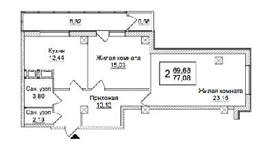 2-комнатная 77.08 м² в ЖК Слобожанский квартал от 14 650 грн/м², Харьков