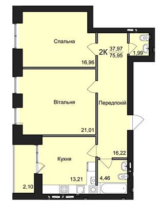 2-комнатная 75.95 м² в ЖК Дом №2 от 19 500 грн/м², г. Борисполь
