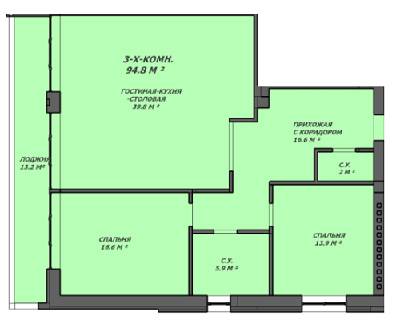 3-комнатная 94.8 м² в ЖК Loft House от 24 400 грн/м², Днепр