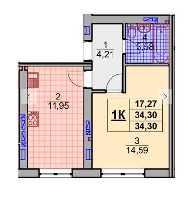 1-кімнатна 34.3 м² в ЖК Novosell від 12 830 грн/м², м. Ірпінь