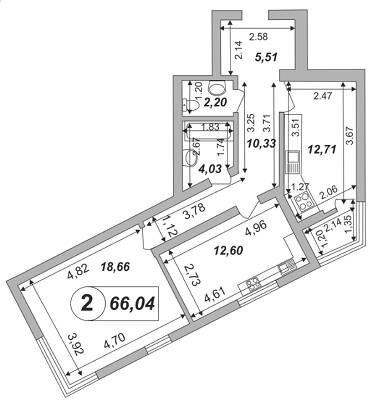 2-комнатная 66.04 м² в ЖК Skyland 2 от застройщика, Киев