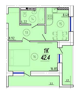 1-комнатная 42.4 м² в ЖК Solaris от 14 680 грн/м², с. Крыжановка