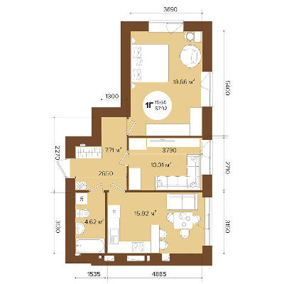2-комнатная 57.92 м² в ЖК Фаворит Premium от 25 200 грн/м², г. Ирпень