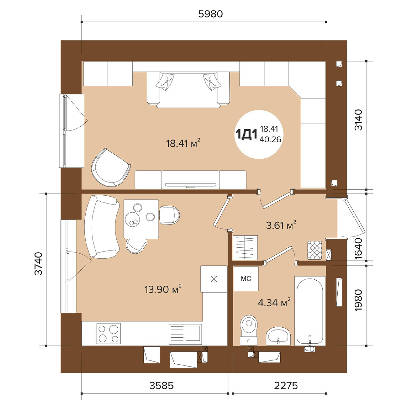 1-комнатная 40.26 м² в ЖК Фаворит Premium от 26 050 грн/м², г. Ирпень