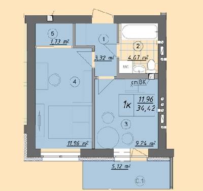 1-комнатная 34.42 м² в ЖК Власна квартира от 32 500 грн/м², Киев