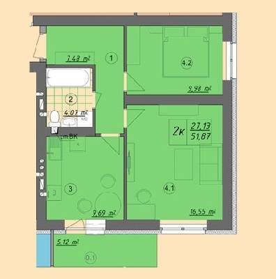 2-комнатная 51.87 м² в ЖК Власна квартира от 32 000 грн/м², Киев