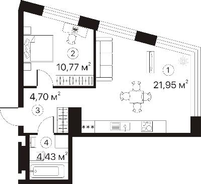 1-комнатная 41.85 м² в ЖК Terracotta от 27 006 грн/м², Киев