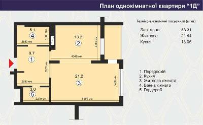 1-комнатная 53.31 м² в ЖК Вишневый квартал от застройщика, г. Вишневое