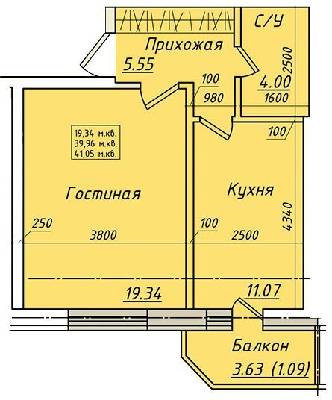1-комнатная 41.05 м² в ЖК Солнечный от 17 200 грн/м², с. Софиевская Борщаговка
