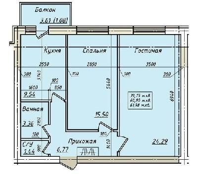 2-комнатная 61.98 м² в ЖК Солнечный от 21 050 грн/м², с. Софиевская Борщаговка