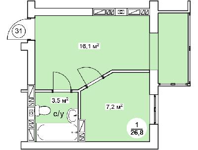 1-комнатная 26.8 м² в ЖК Новая Дания от 13 500 грн/м², с. Софиевская Борщаговка