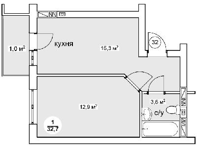1-комнатная 32.7 м² в ЖК Новая Дания от 12 100 грн/м², с. Софиевская Борщаговка