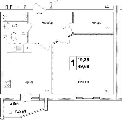 1-комнатная 49.69 м² в ЖК АТЛАНТ (Коцюбинское) от 14 900 грн/м², пгт Коцюбинское