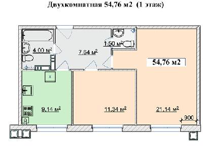 2-комнатная 54.76 м² в ЖК Ягода от застройщика, пгт Гостомель