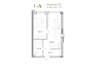 1-комнатная 31.3 м² в КД DeLuxe от 19 000 грн/м², г. Ирпень