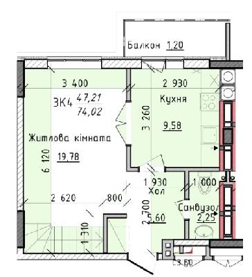 3-комнатная 74 м² в ЖК Киевские Зори от 14 700 грн/м², г. Вышгород