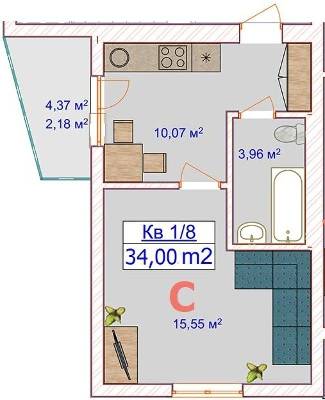 1-комнатная 34 м² в ЖК Цветочный от 15 450 грн/м², пгт Ворзель