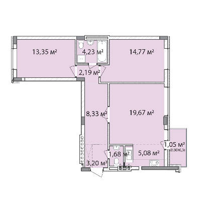 3-кімнатна 73.61 м² в ЖК Лавандовий від 15 700 грн/м², м. Бровари