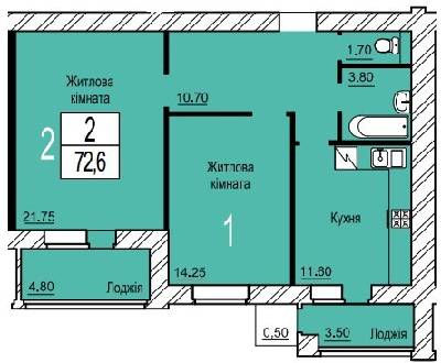 2-комнатная 72.6 м² в ЖК Зеленый от 17 500 грн/м², г. Белая Церковь