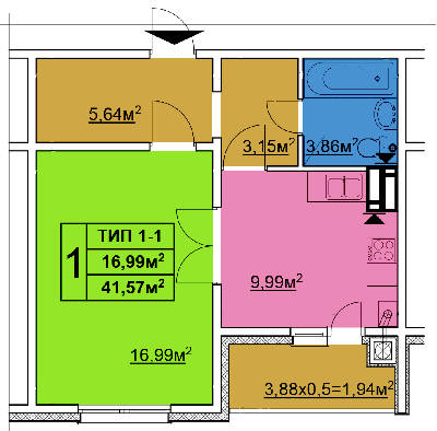 1-кімнатна 41.57 м² в ЖК Квартал Тарасівський від 12 600 грн/м², с. Тарасівка